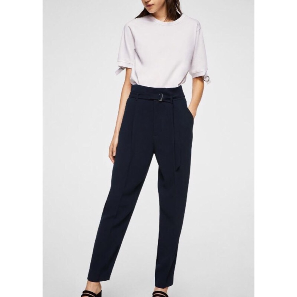 Mango - Detachable belt trousers in Navy